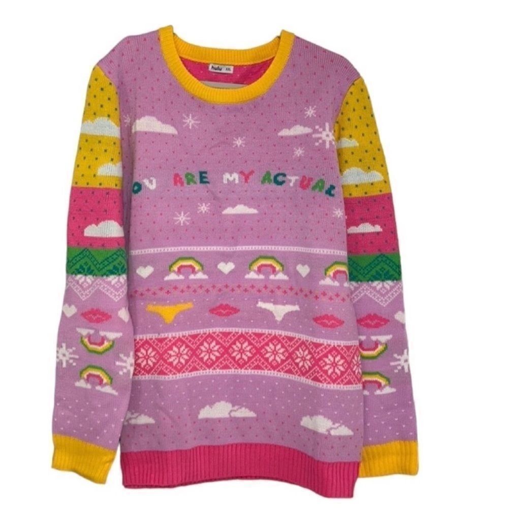Hulu Multi colored Pink and White Sweater (Size XXL)